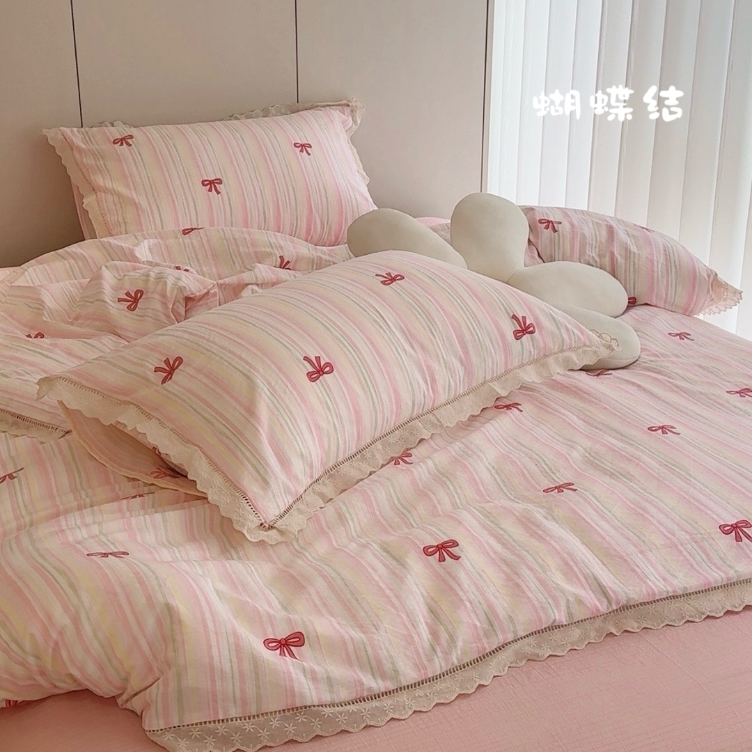 糖朵-春夏云感双层纱花边床上四件套被套床单韩版套件床上用品