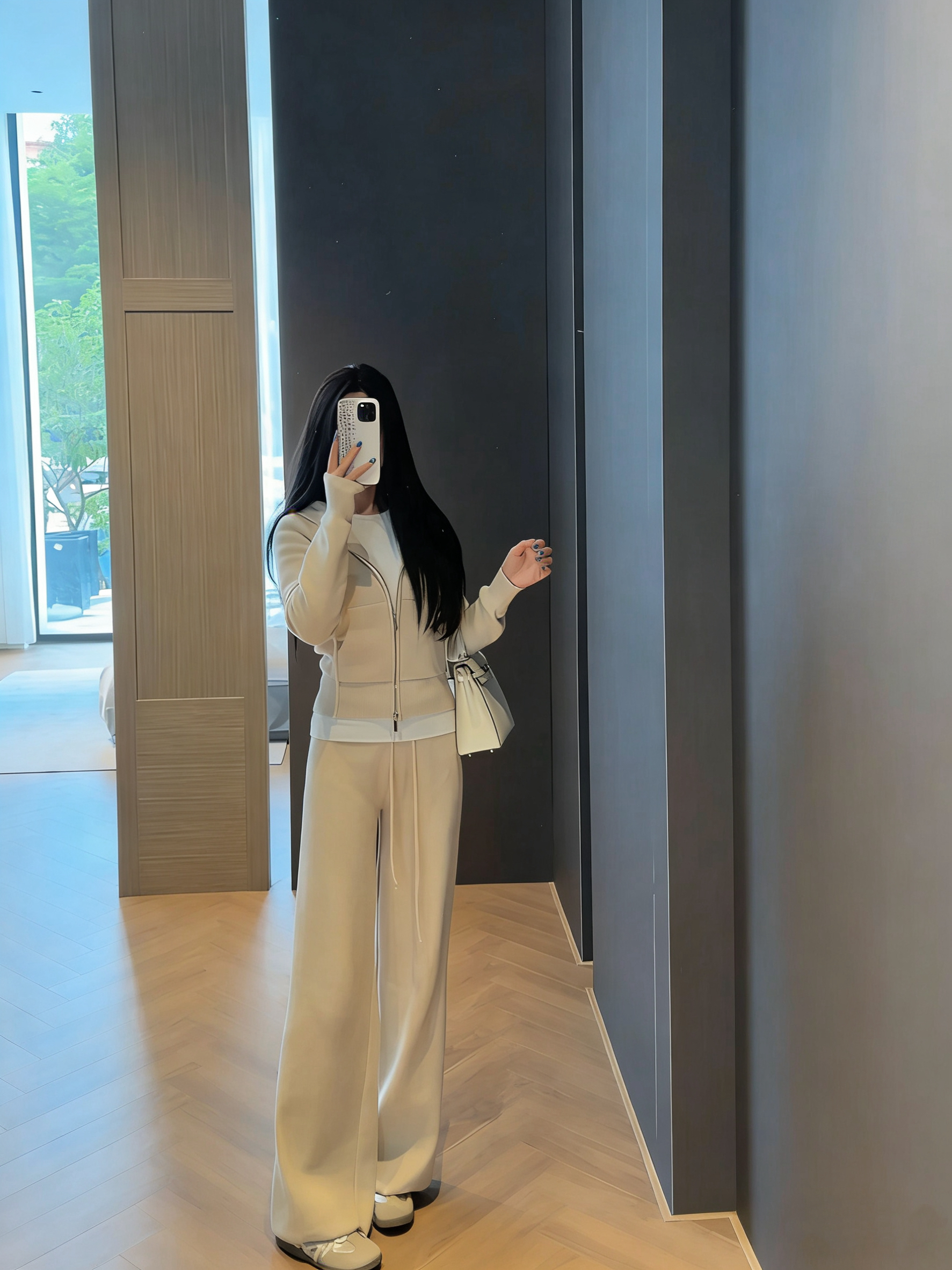 朵来美 2025年冬新款舒适连帽拉链上衣&直筒阔腿裤糯感加绒套装女