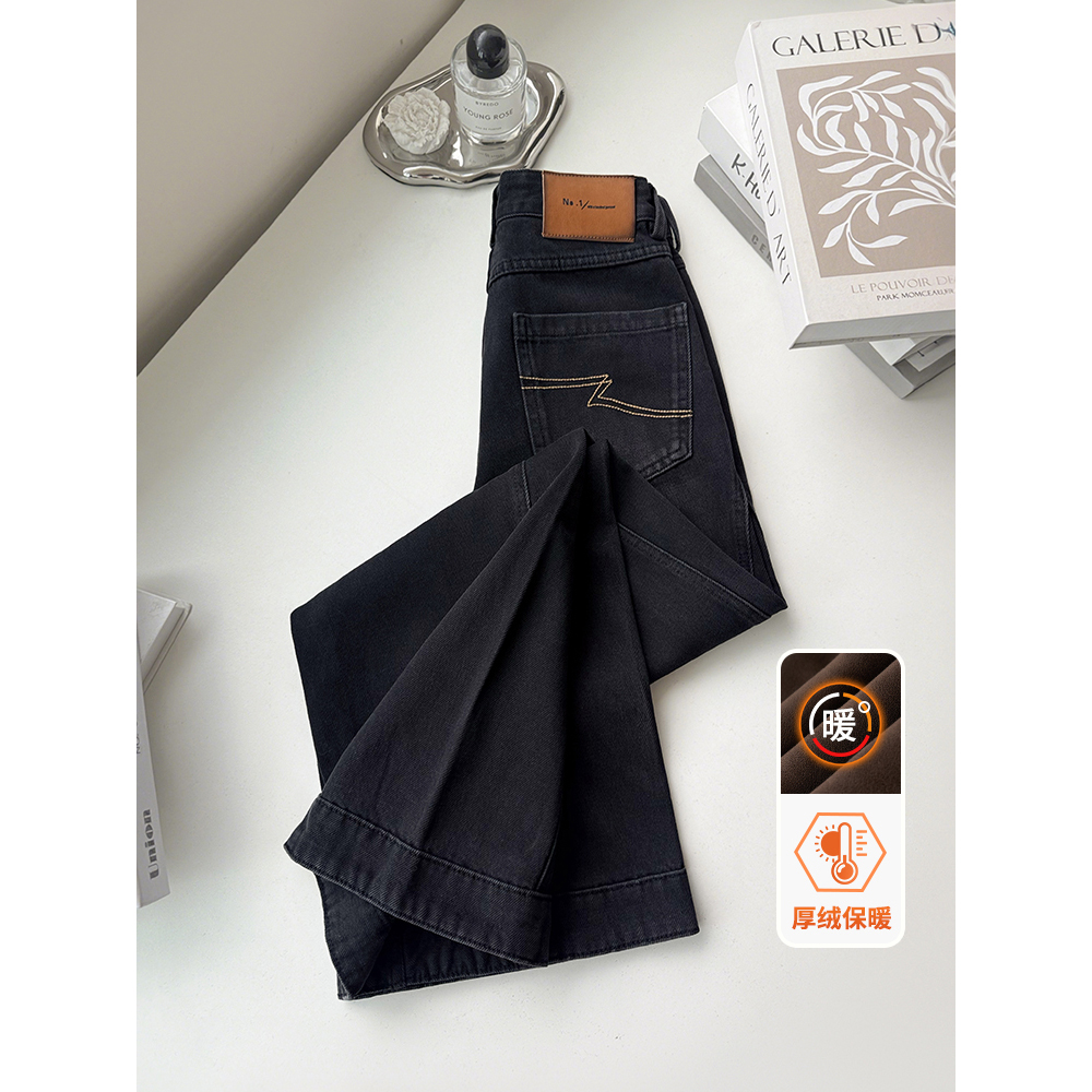 missrococo/洛可可小姐2025冬季新款加绒阔腿牛仔裤女显高显腿长