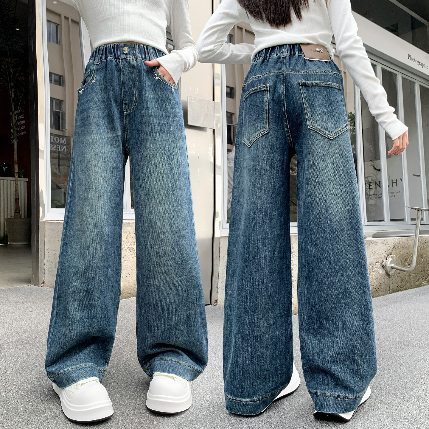 女童牛仔裤春秋款2025新款儿童秋装阔腿裤中大童秋季洋气时髦长裤