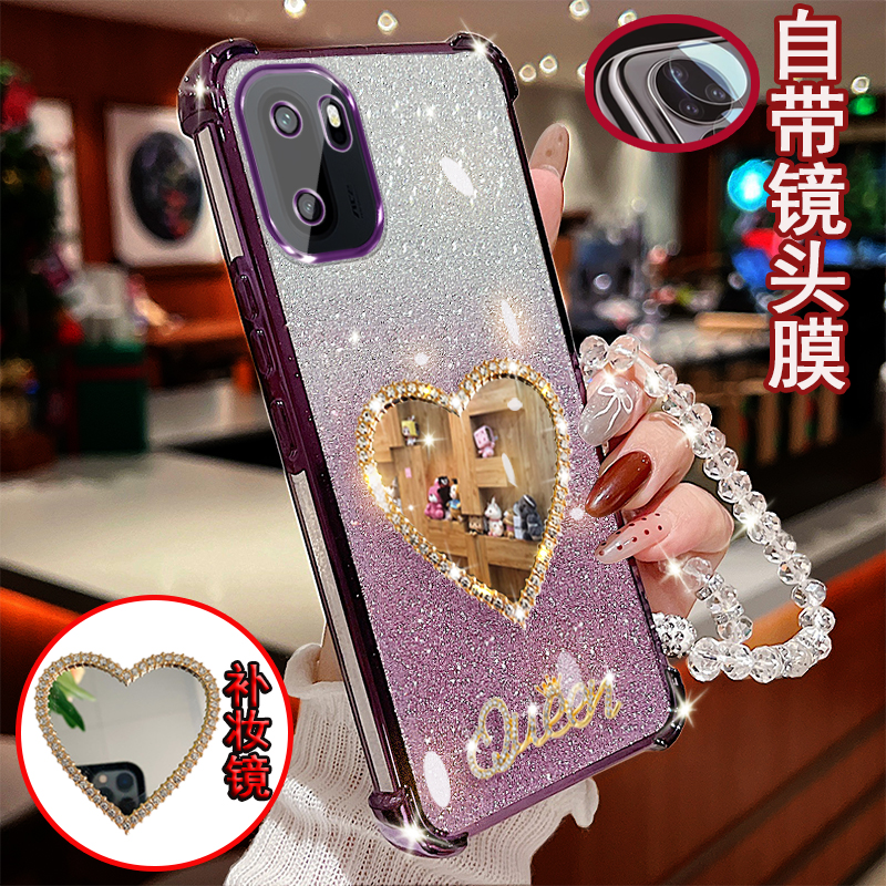 适用一加ace6手机壳PLQ110四角气囊爱心镜子防摔保护套镜头全包边