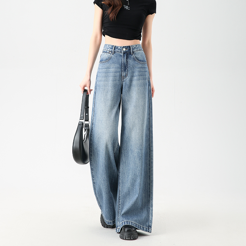 莱赛尔休闲阔腿牛仔裤女春夏新款薄款高腰垂感直筒显瘦宽松宽腿裤