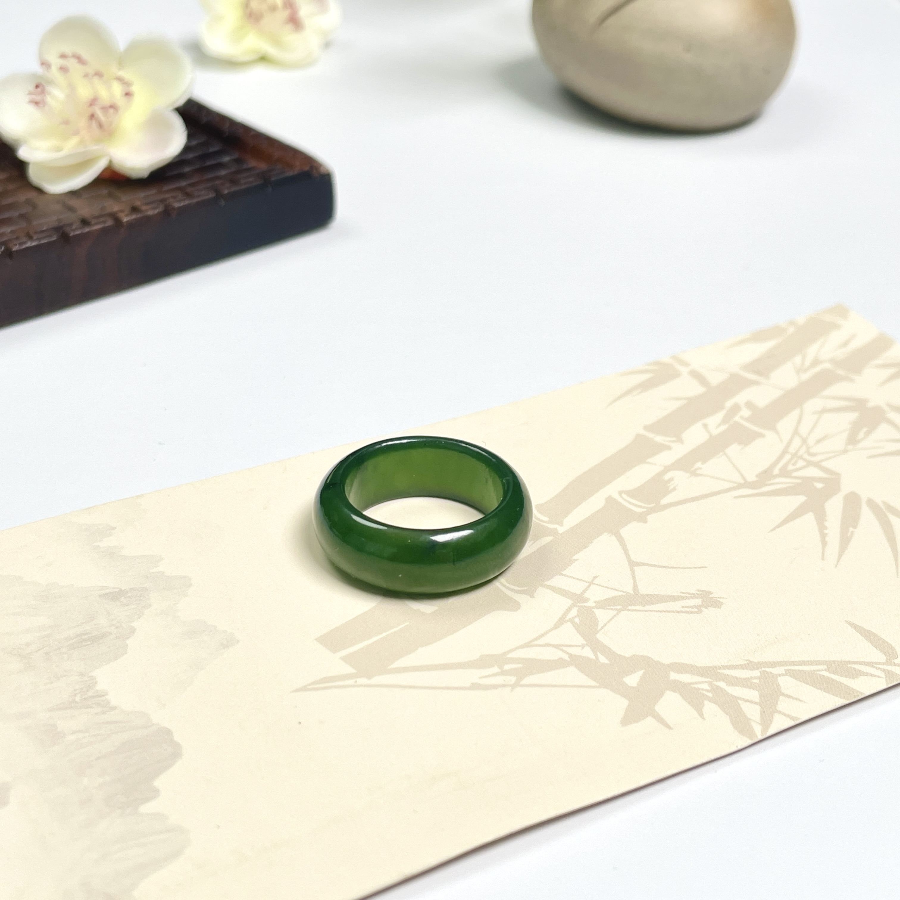 【宽版】和田玉碧玉指环 国风和田玉戒圈 天然保真和田玉碧玉辣阳绿
