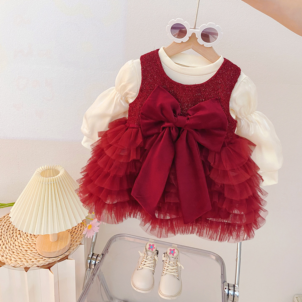 现货2025秋季新款女宝宝甜美时尚两件套裙子小童装礼服裙周岁服