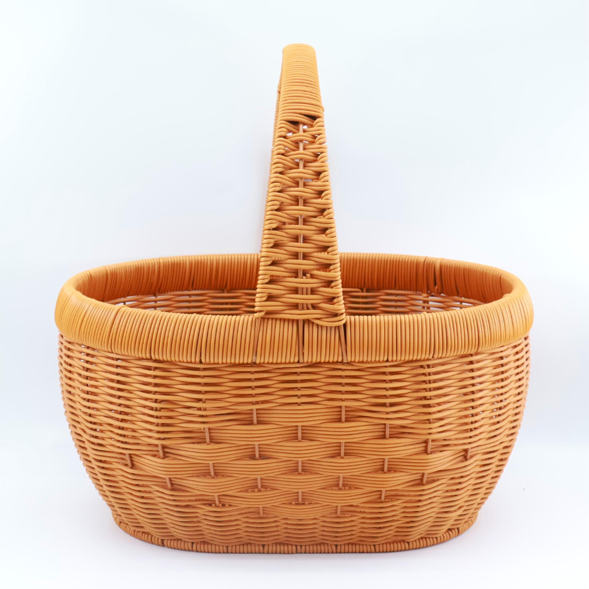 新款手工编织椭圆大容量购物篮家用野餐户外露营水果复古买菜蓝子