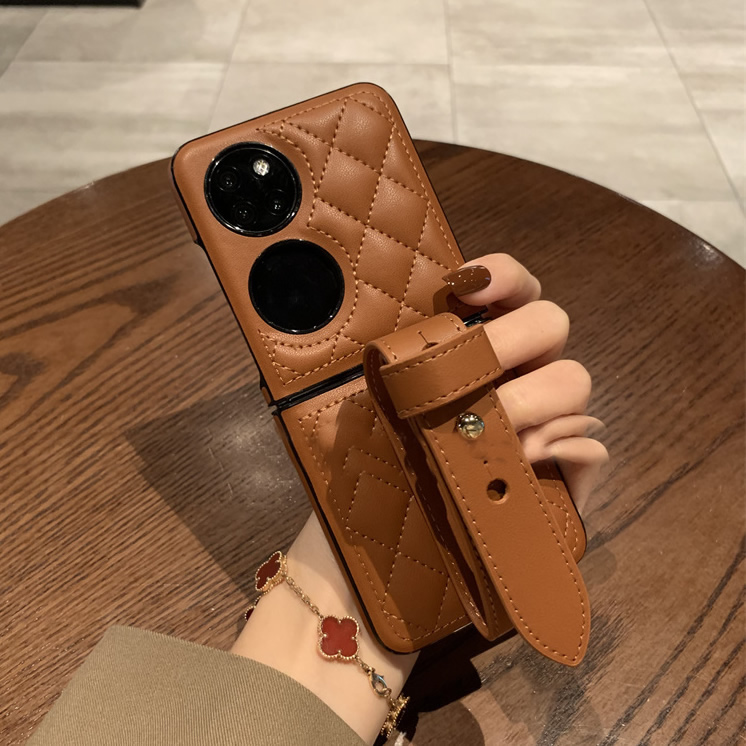 复古棕素皮腕带适用华为pocket2手机壳purax折叠屏高档p50pockets