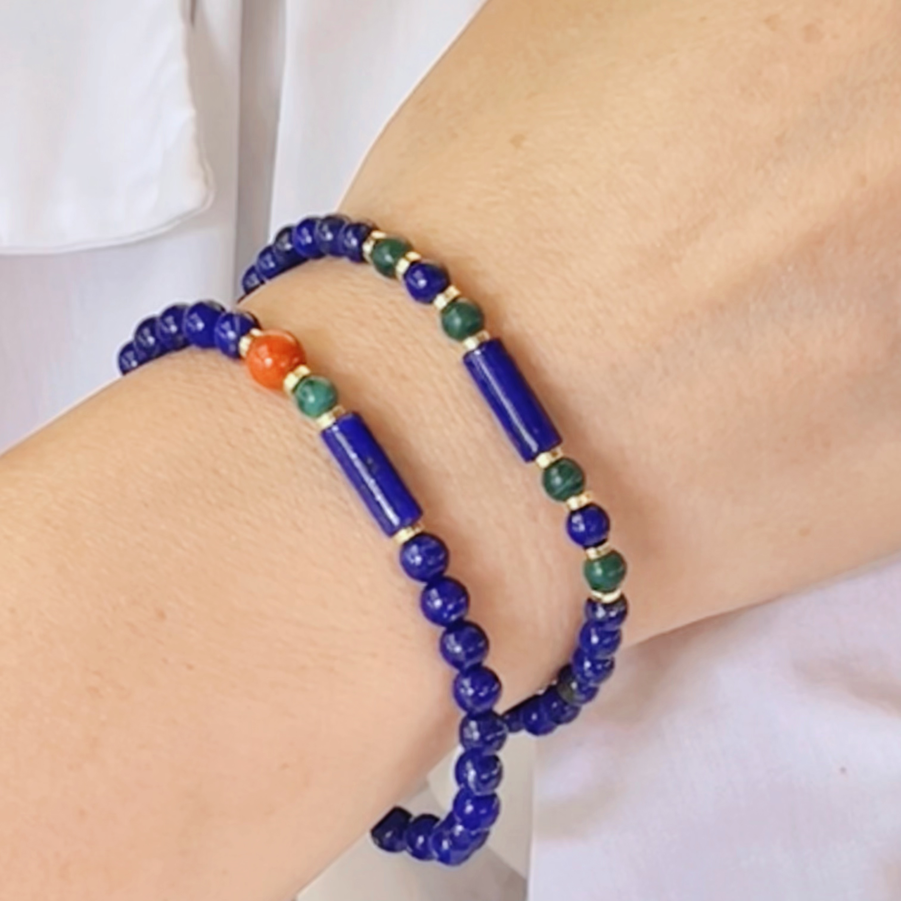 4mm天然青金珠串南红单圈百搭转运珠孔雀石时尚彩色蓝色珠珠手工