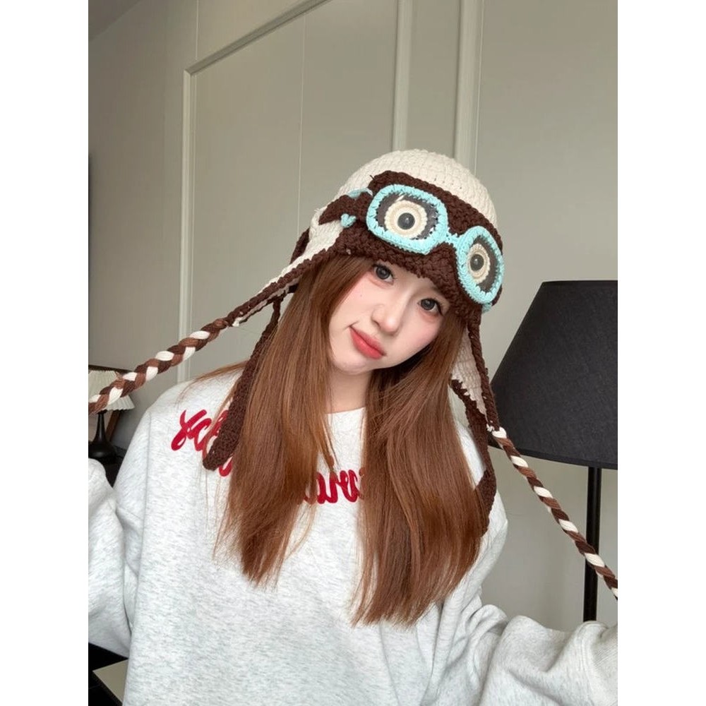 可爱针织帽子男女同款秋冬季保暖毛线帽骑车护耳飞行帽雷锋帽