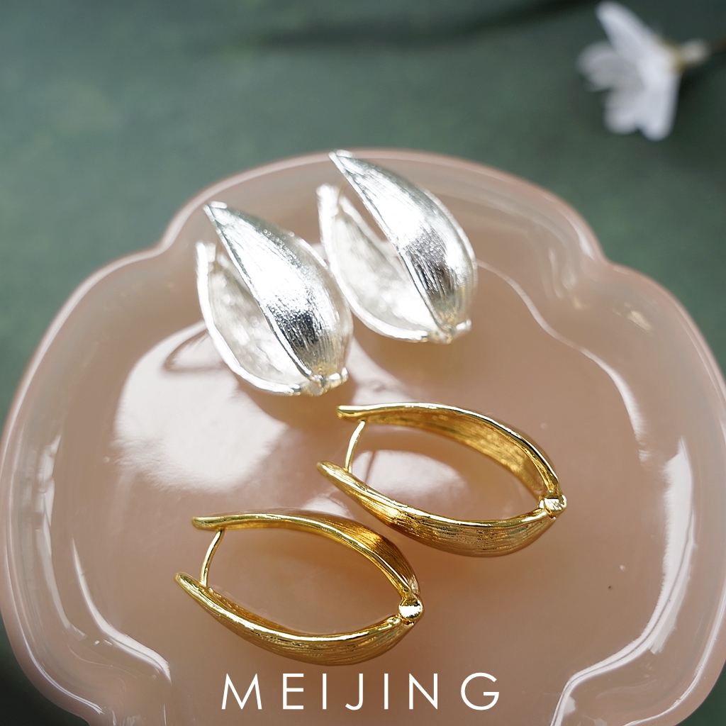 黄铜耳饰 【花苞】欧美风金色银色U形水滴时尚百搭简约耳环