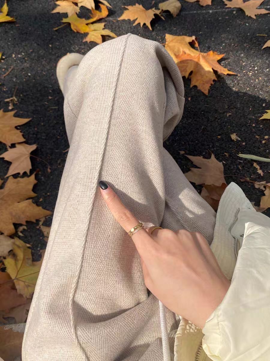 【重磅超柔品质】秋冬加绒女裤人字纹阔腿裤休闲显瘦窄版百搭裤子