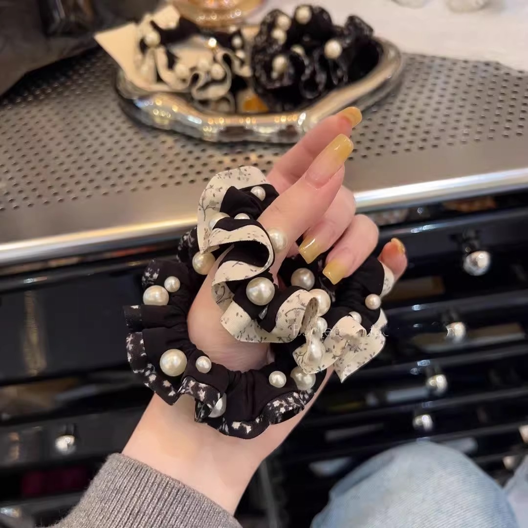 韩系小碎花木耳边珍珠褶皱发圈高级感皮筋发绳简约时尚头绳发饰女