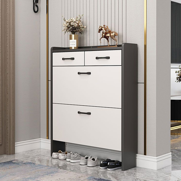 意式家用全实木翻斗超薄鞋柜带衣架靠墙一体入户门口窄小玄关收纳