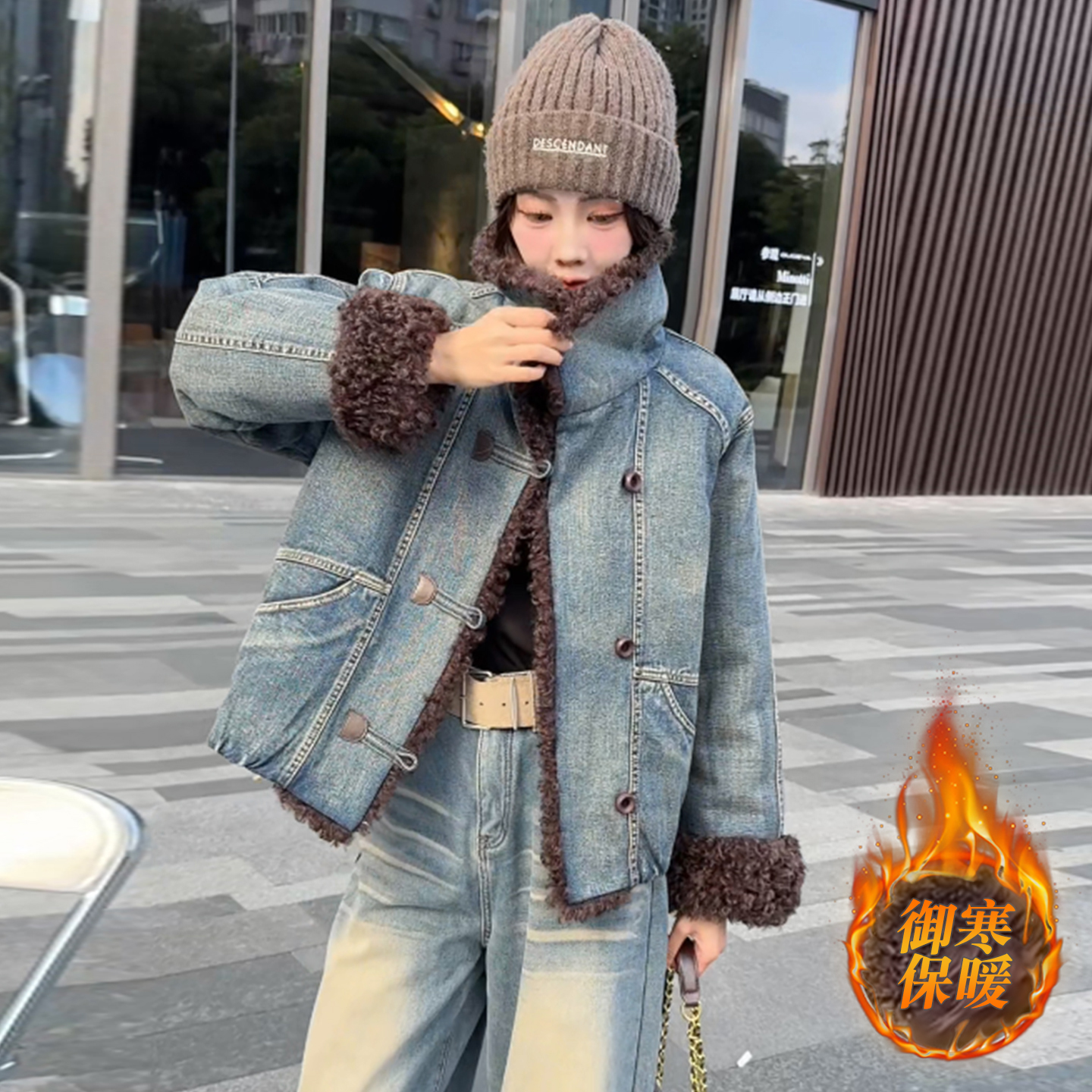 冬季新款加棉翻领牛仔短外套2025秋冬女装加厚防风保暖短款上衣潮