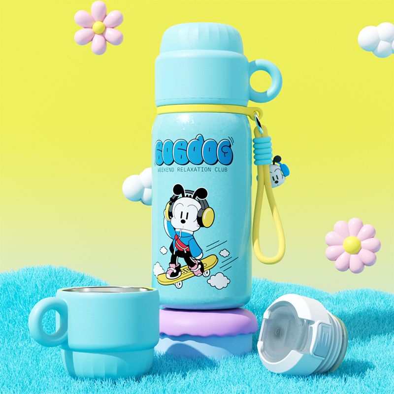 巴布豆儿童水杯高颜值学生上学大容量吸管杯男女童卡通便携直饮杯