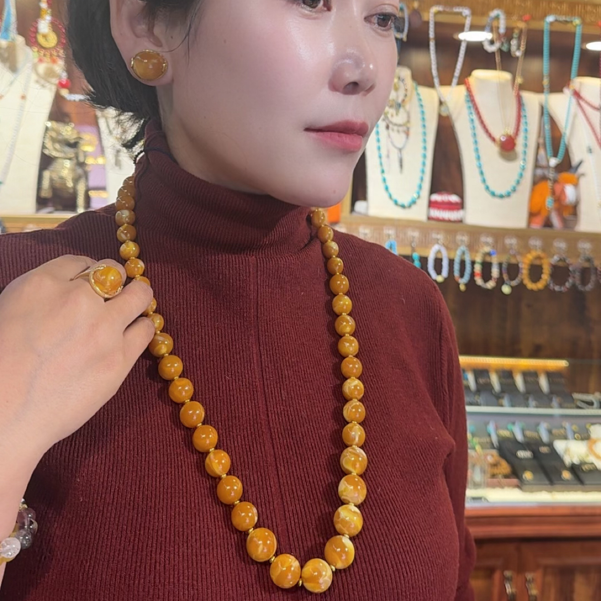 非金属亚克力项链 项链+耳环+戒指三件套