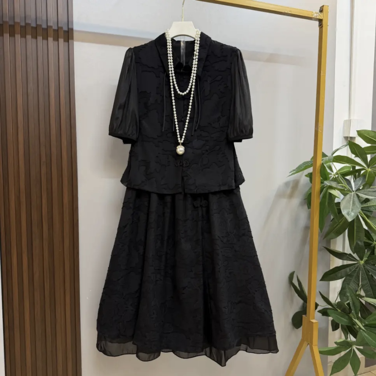 【专属】新款大码女装时尚洋气国潮风复古盘扣上衣半身裙两件套套装