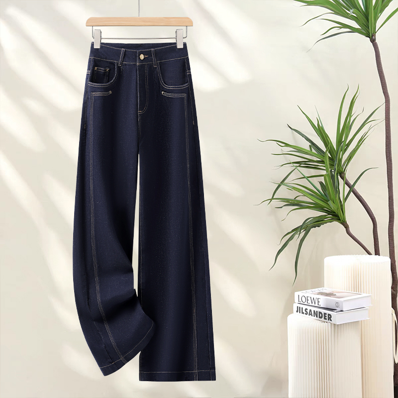 复古窄版阔腿牛仔裤女士2025秋季新款高腰显瘦垂感宽松百搭直筒裤