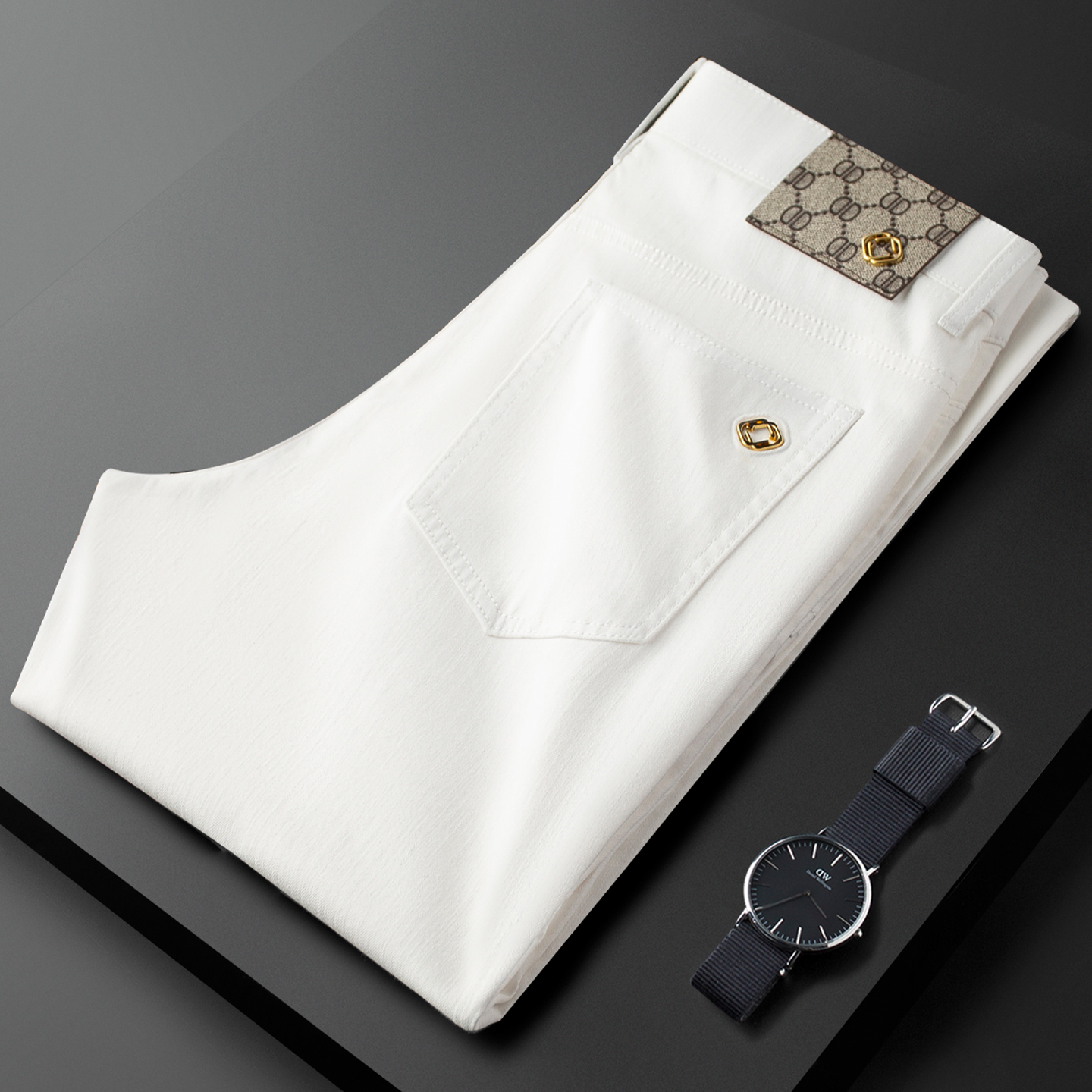 高弹力~新疆棉奢侈欧货白色牛仔裤男修身直筒早秋季薄款休闲裤男