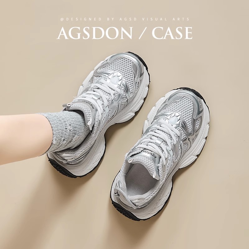 奥古狮登银色老爹鞋女2026新款春季爆款网面透气轻便休闲运动鞋H