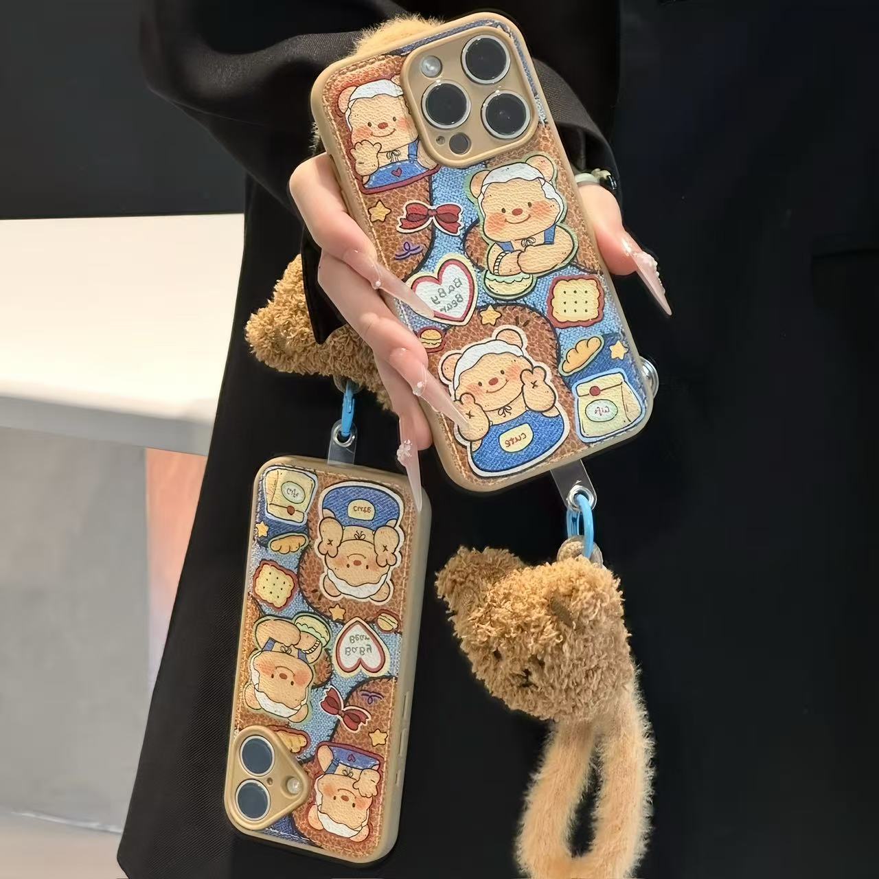 BANCA黄油熊手绳适用苹果17pro手机壳iPhone16华为vivo小米14oppo