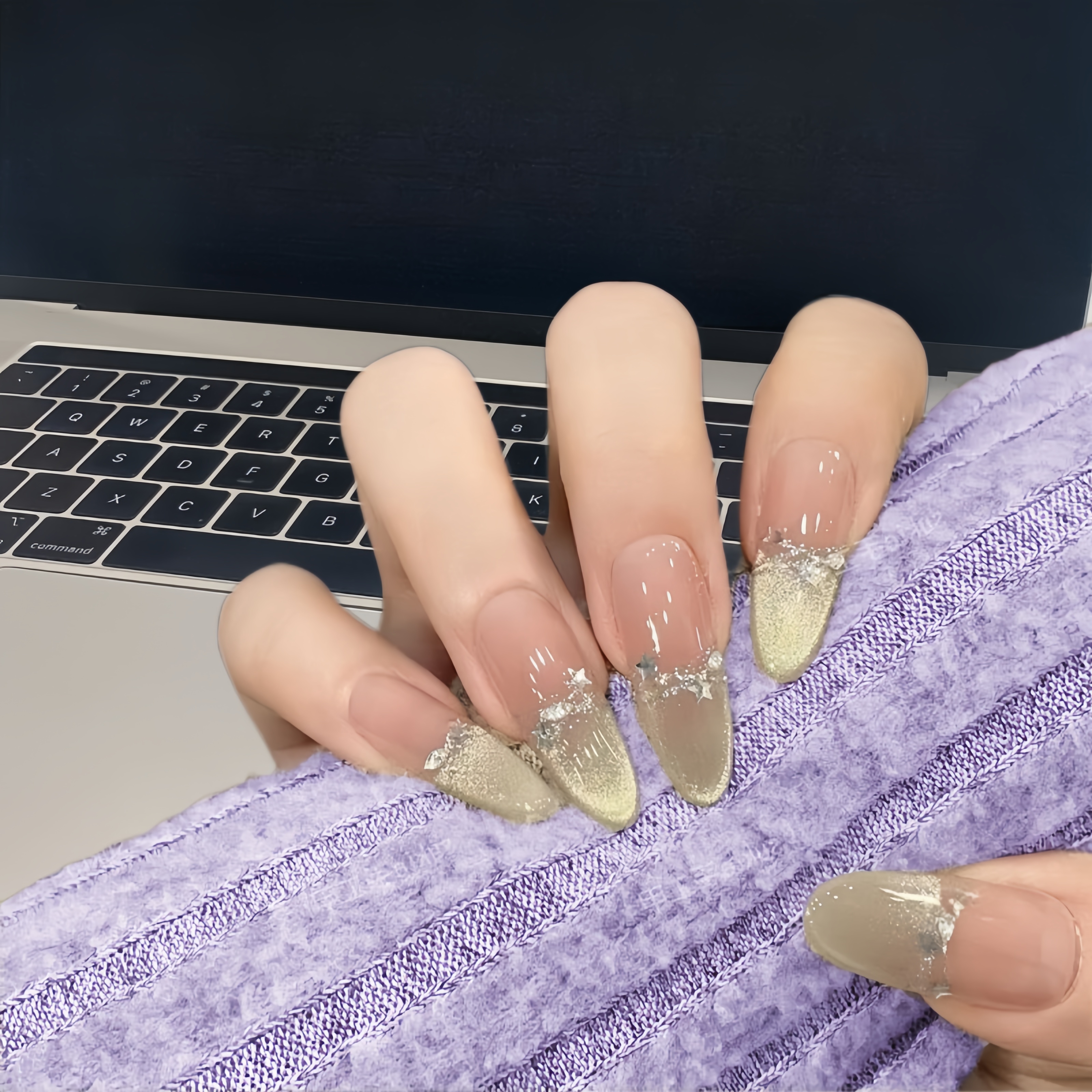 现货【北极星】纯手工穿戴甲高级感温柔裸色显白纯欲ins风美甲片