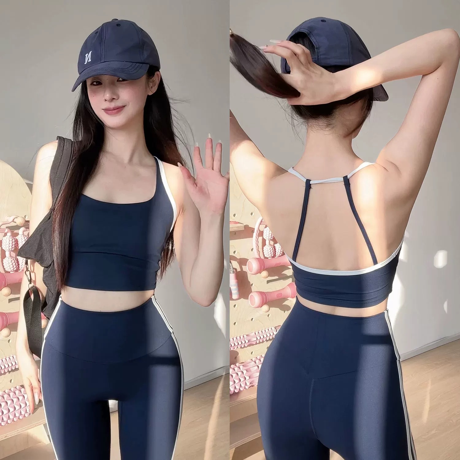 固定杯细肩带美背运动内衣女防震聚拢瑜伽服背心跑步训练健身文胸