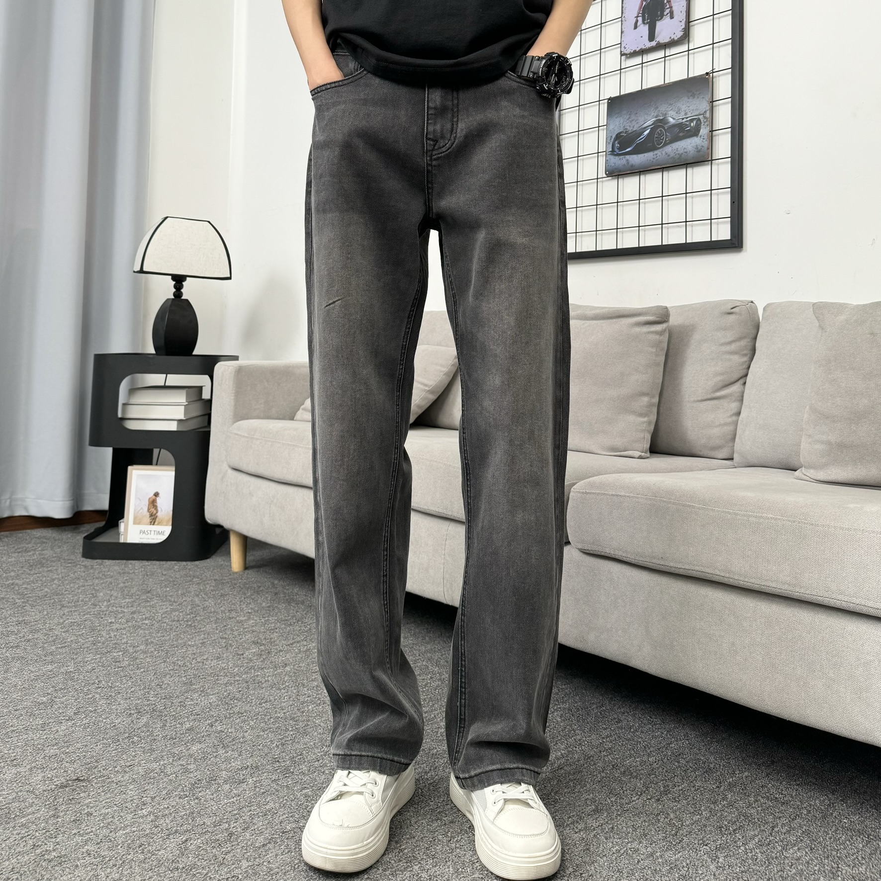 美式复古水洗做旧潮流牛仔裤男款宽松直筒高街休闲潮牌百搭长裤