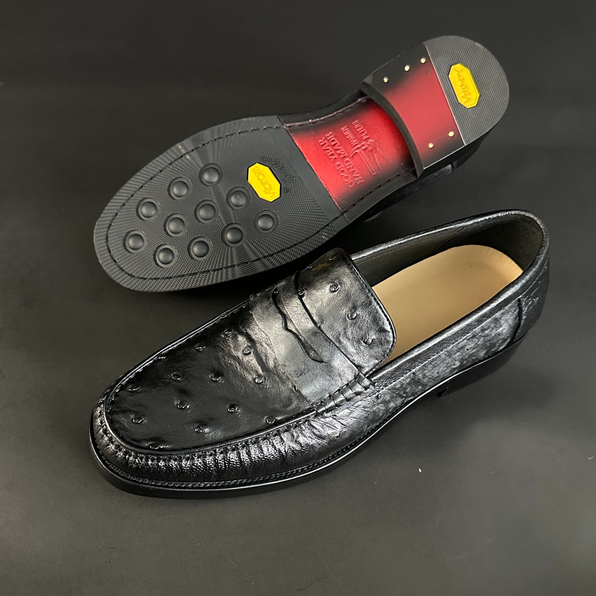 英伦简约风一脚蹬牛皮鞋底耐磨豆豆鞋乐福鞋男士商务休闲鸵鸟皮鞋