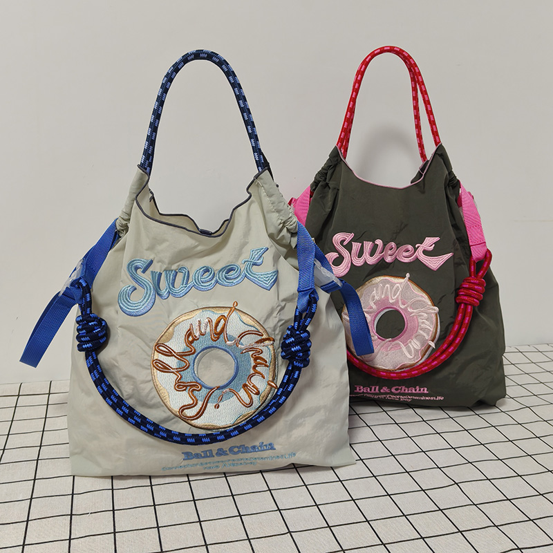 ball chain包包高圆圆同款环保购物袋甜甜圈刺绣尼龙包单肩斜挎女