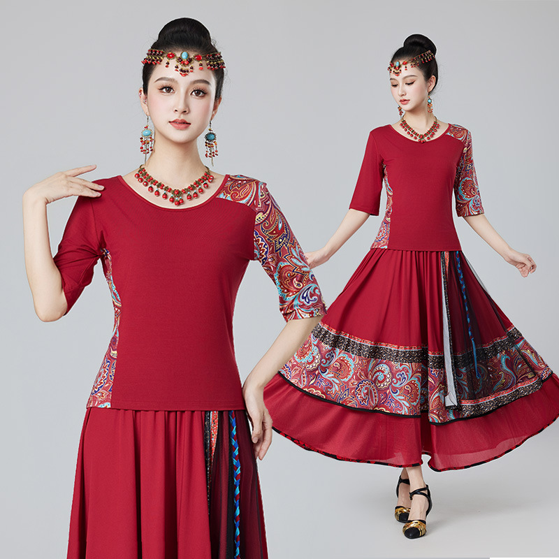 2025中袖上衣长裙套装新款广场舞演出服古典舞练功服民族风舞蹈服