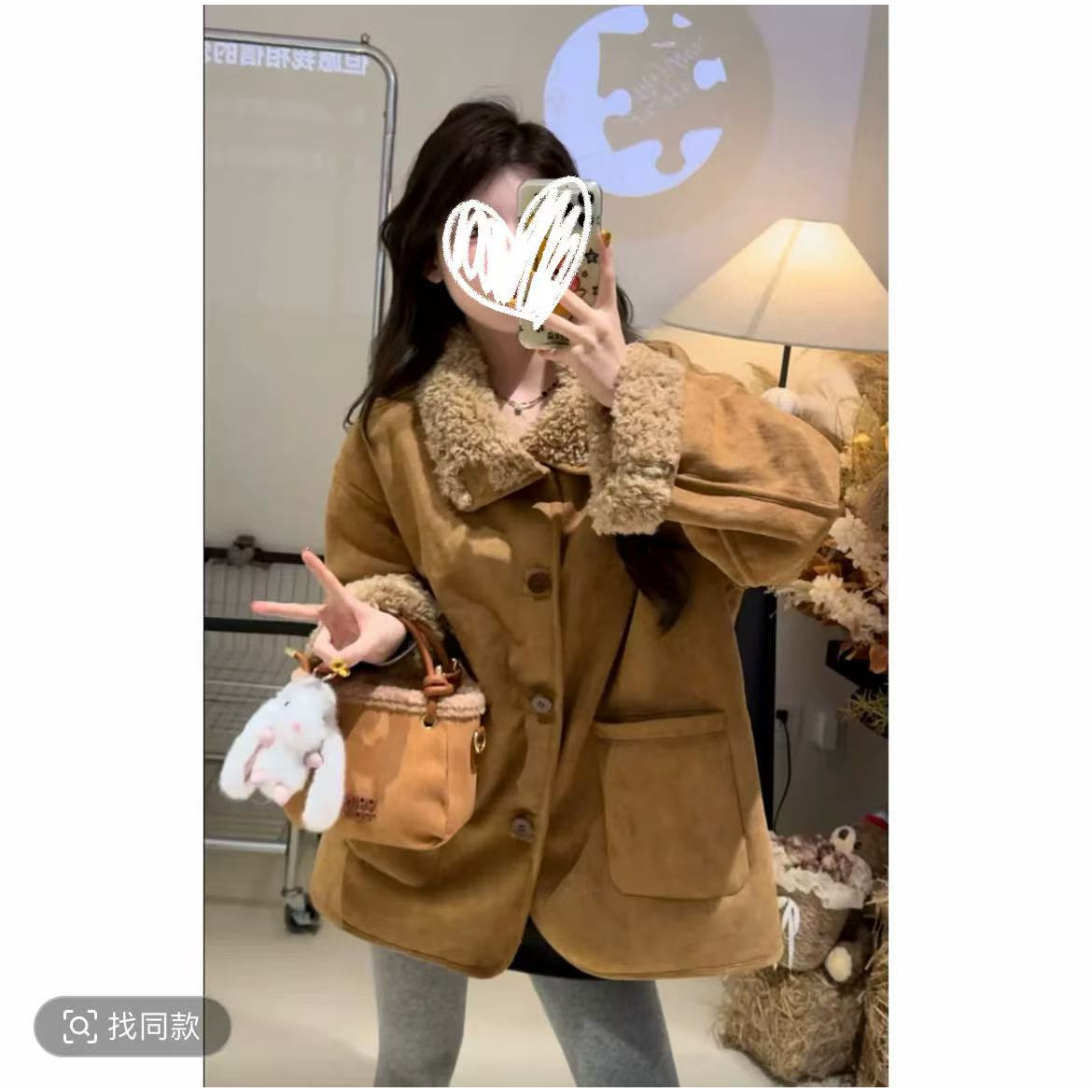 秋冬翻领短款可爱风女美拉德风短外套ins加绒百搭加厚两面可穿