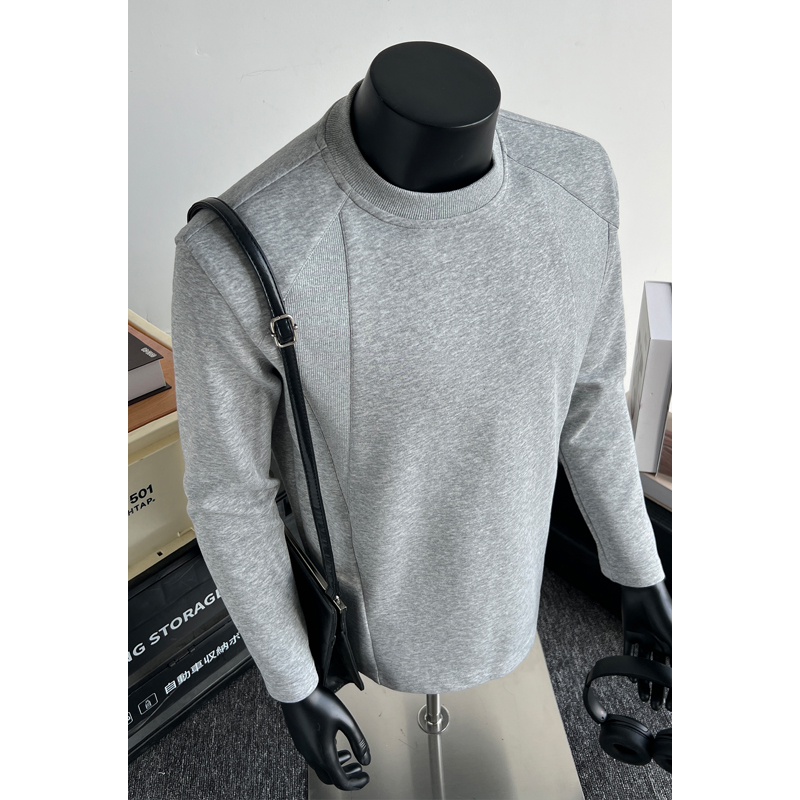 隐匿者休闲潮流长袖T恤男2025秋季圆领拼接复古百搭宽松大码上衣