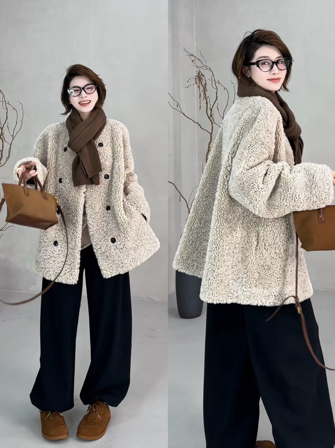 月月 【马德里雪廊】小众设计极简双排扣中长款百搭外套 2509C6333