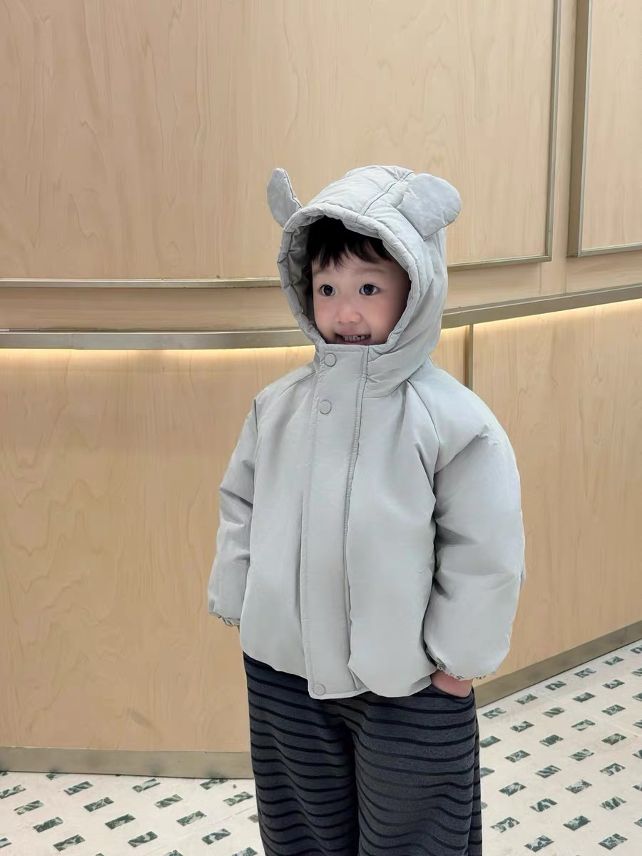 儿童连帽棉服加绒2025冬季款男女童兔耳棉袄外套宝宝纯色棉衣加厚