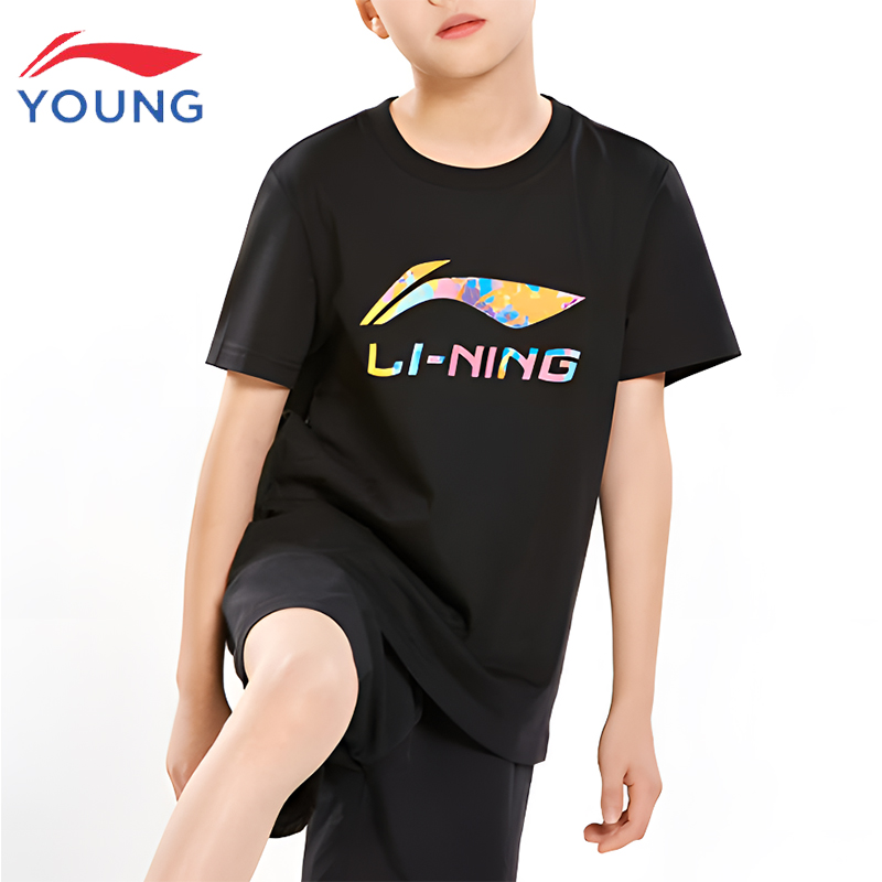 李宁童装男童短袖t恤纯棉2025夏季新款印花圆领亲肤衣服儿童服装