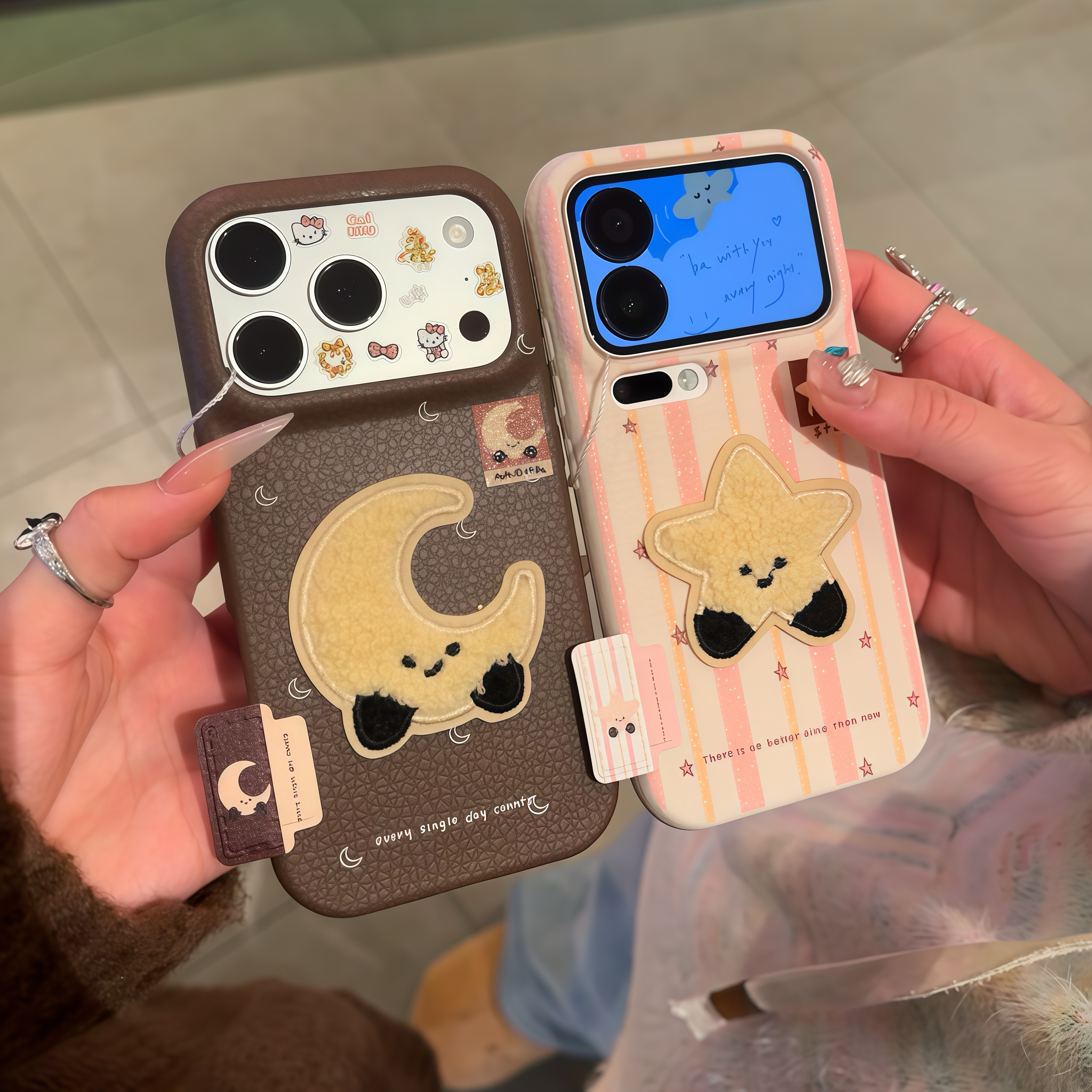 欧克里里刺绣星星月亮标签适用苹果17/16手机壳华为vivoppo小米17
