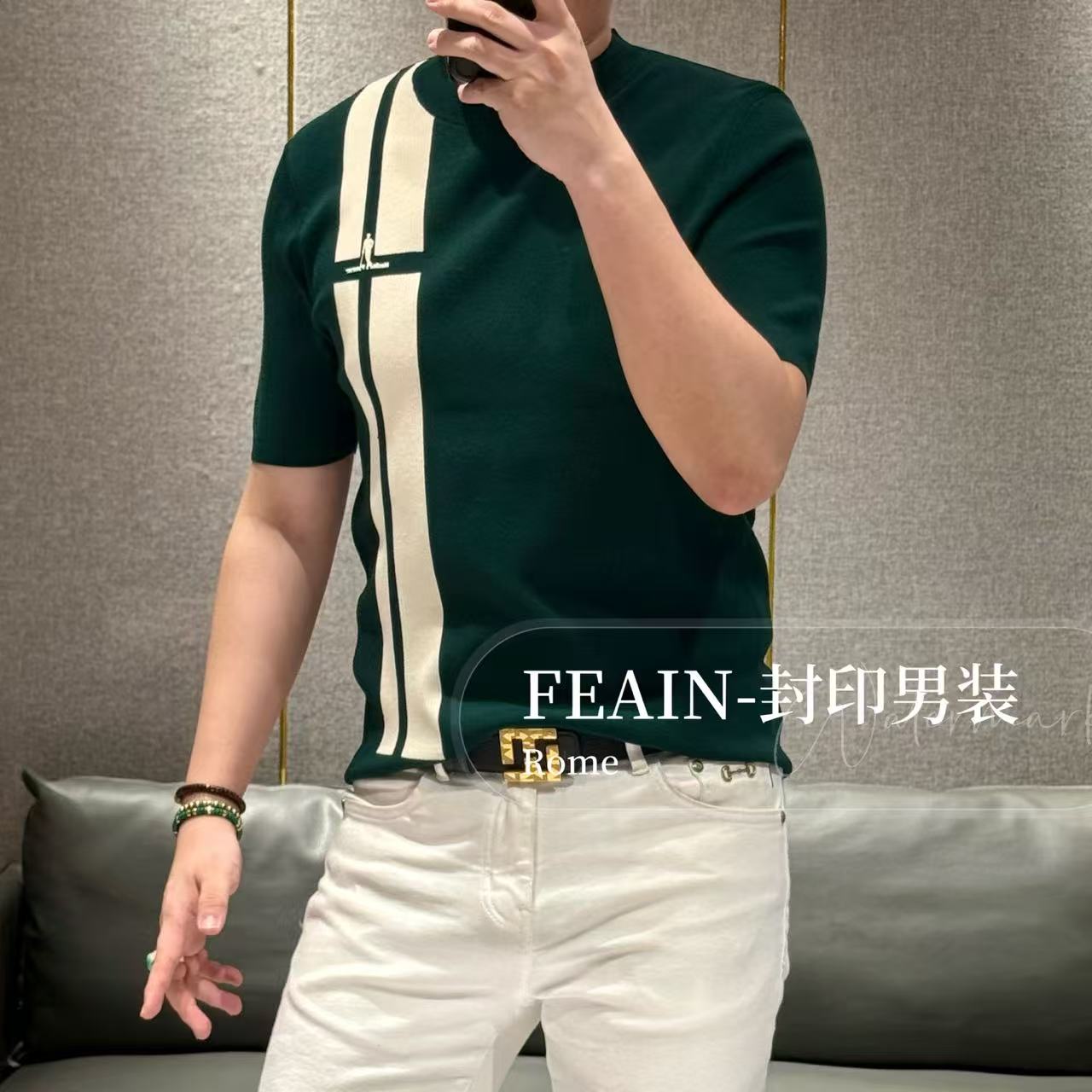 【雷迪凯奇】高端定制美利诺立体拼色工艺针织短袖8806