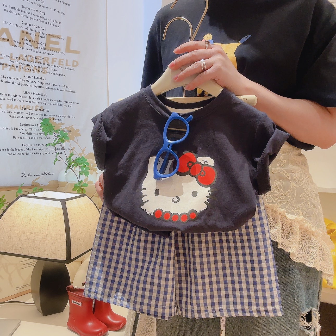 2025夏款女童卡通猫咪印花纯棉韩版可爱休闲圆领短袖短裤百搭套装