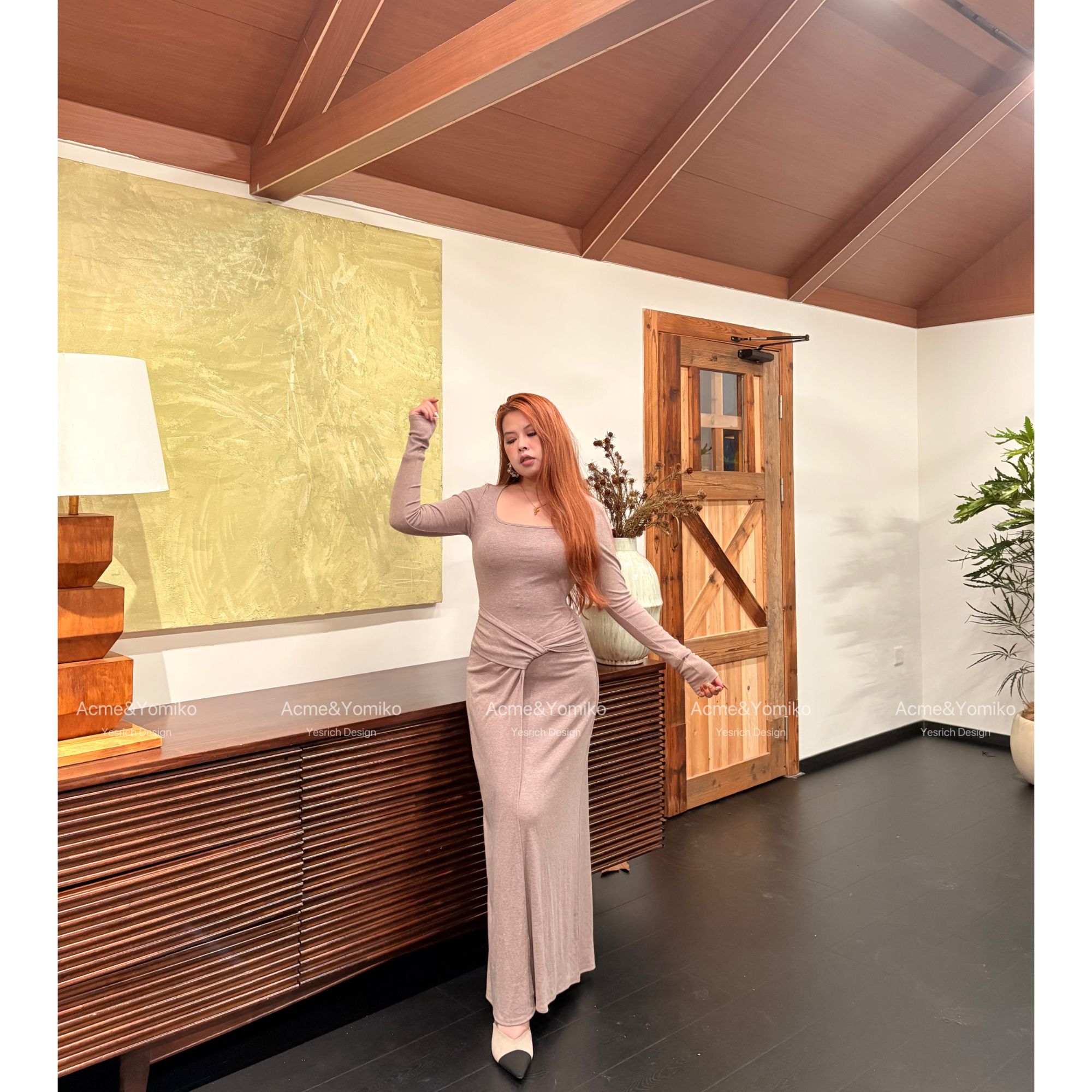 温婉逸章 甜辣复古千金风优雅端庄挡片设计款长袖大码连衣裙G292