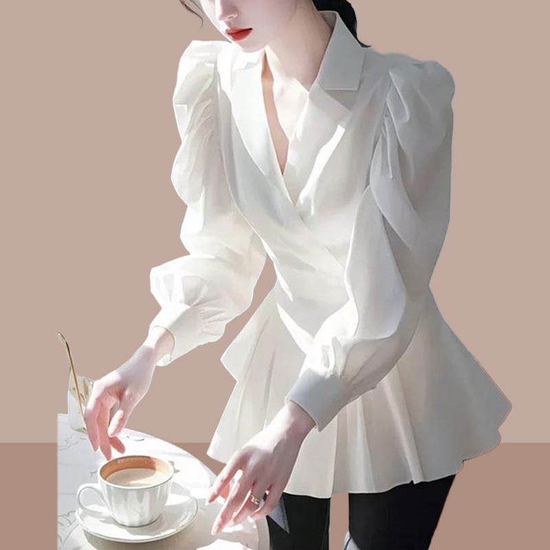 时尚爆款白色衬衫女士2025春秋新款气质收腰洋气衬衣显瘦长袖上衣