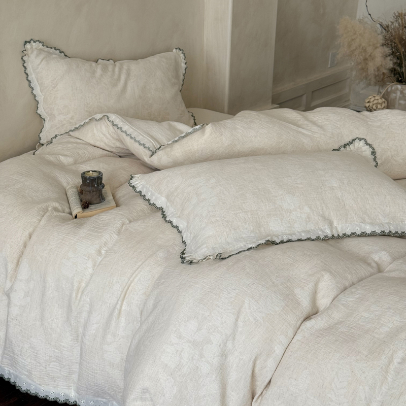 新款复古棉麻色织提花四件套柔软有质感被套床单干爽透气床上用品