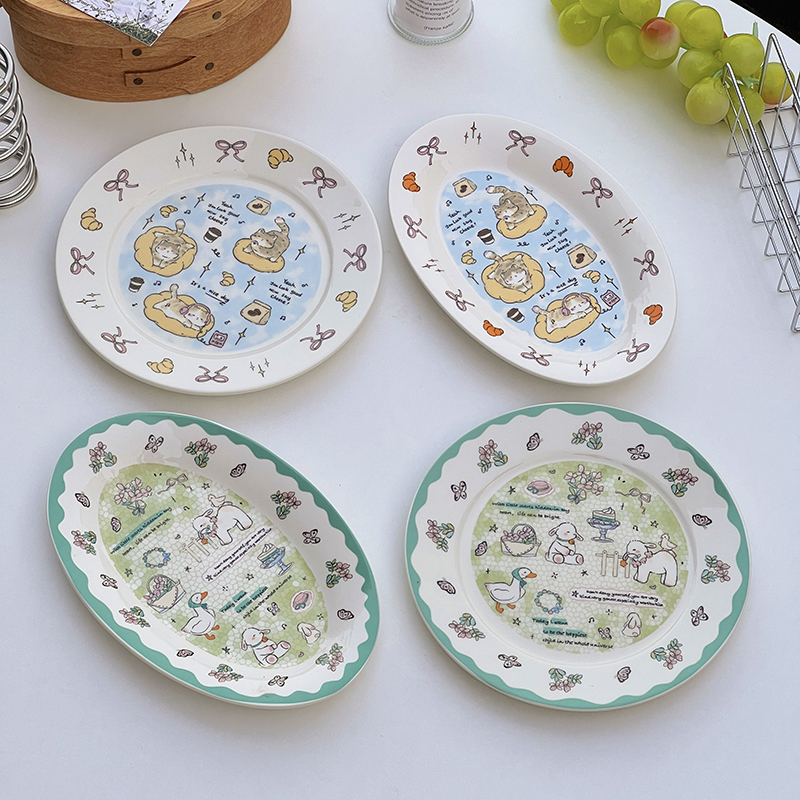 可爱童趣猫咪陶瓷餐盘家用漂亮盘子水果盘菜盘甜品盘女生礼物餐具