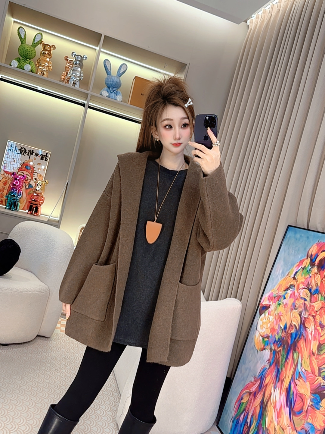 洋气时尚百搭显瘦保暖紧密厚实针织毛衣中长款外套