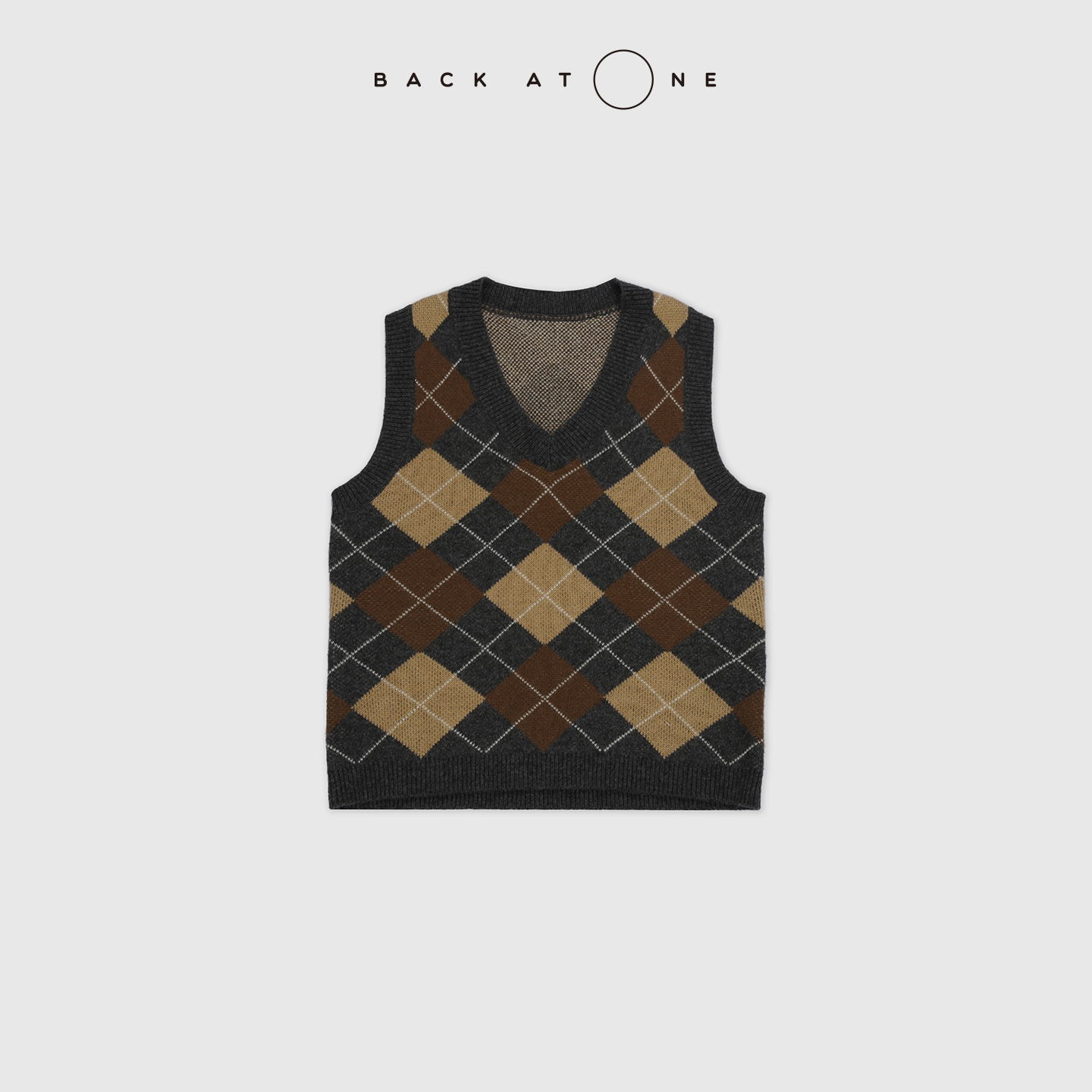 BACKATONE“文艺复兴”时尚百搭气质菱形格针织背心 BFF-1AF445H-C
