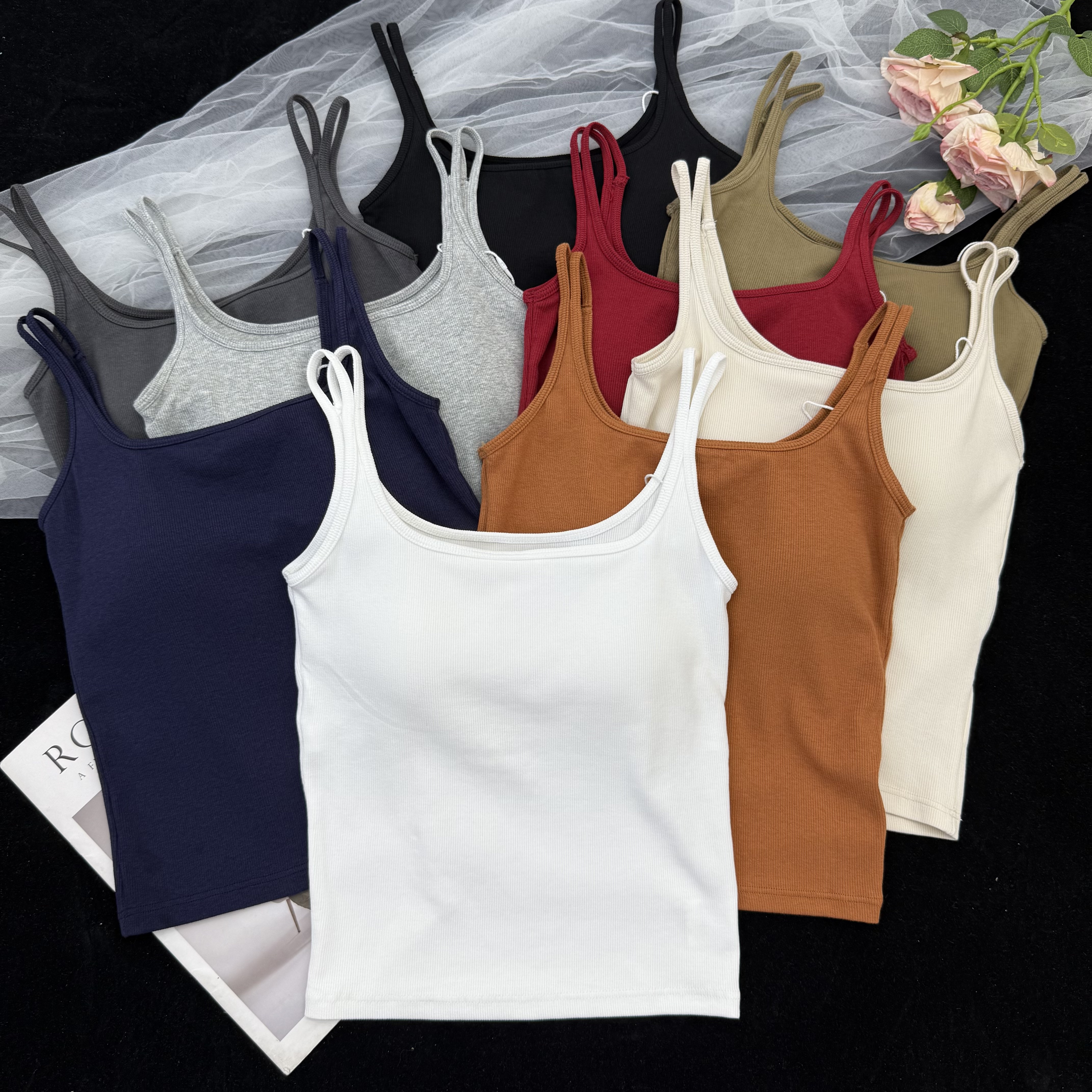 优可丝双肩带薄款一体杯吊带背心内衣女修身显瘦外穿百搭打底上衣