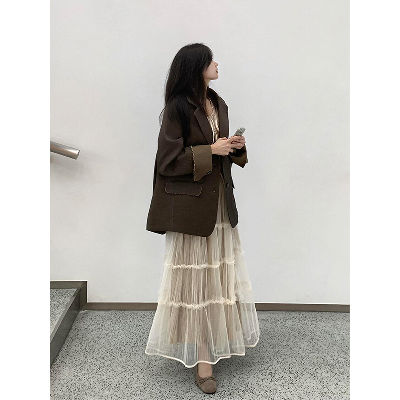 MARIE.COCO高级感不撞款西装外套搭配仙气飘飘蕾丝拼接半身裙套装