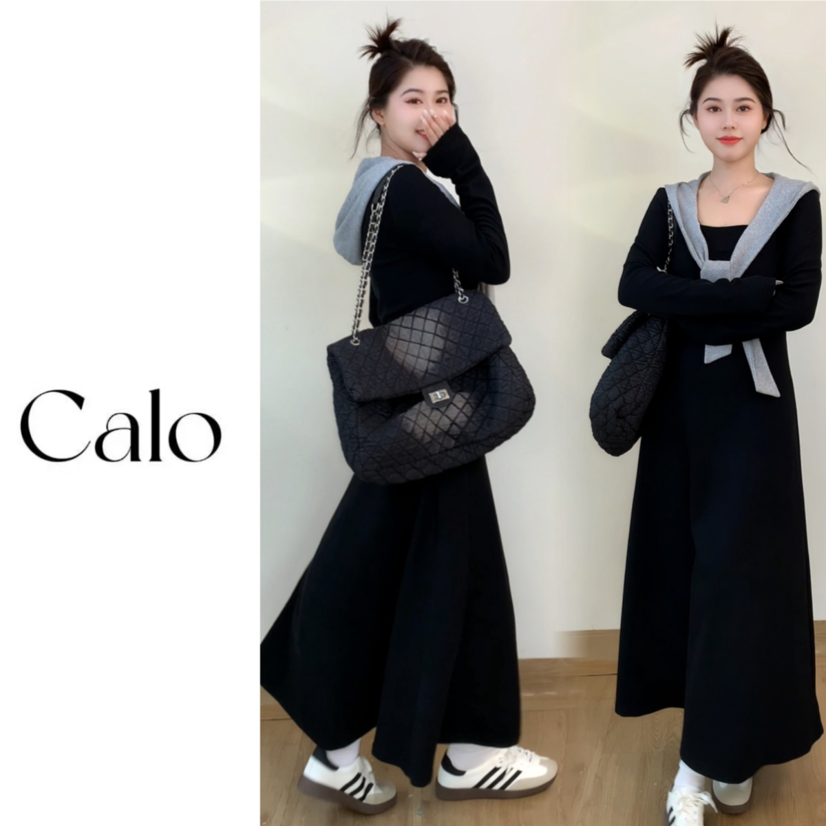 2025早秋新款微醺可乐微胖显瘦小清新正肩假两件大领口收腰卫衣裙