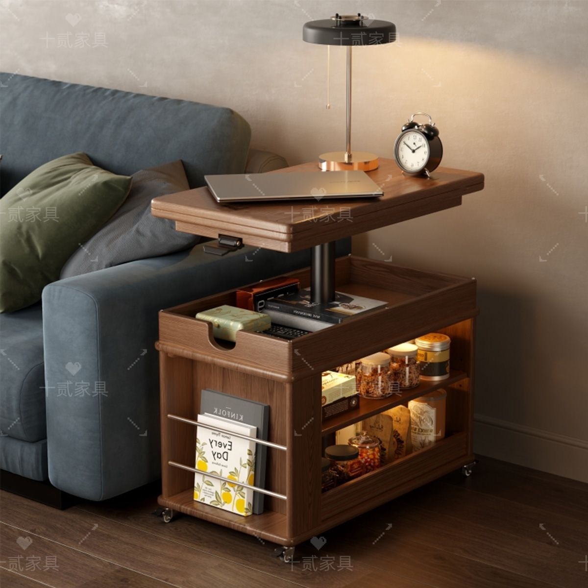 实木折叠茶几可升降小户型客厅家用沙发边柜可移动小推车边几茶桌