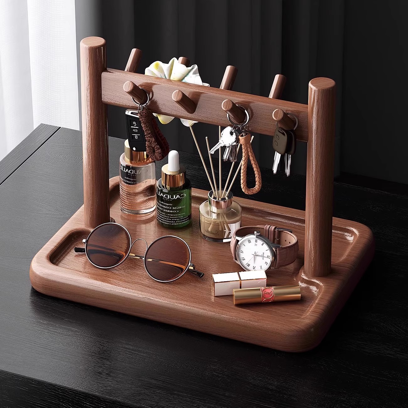 入户门口玄关钥匙置物架家居装饰摆件收纳手表眼镜复古实木摆放架