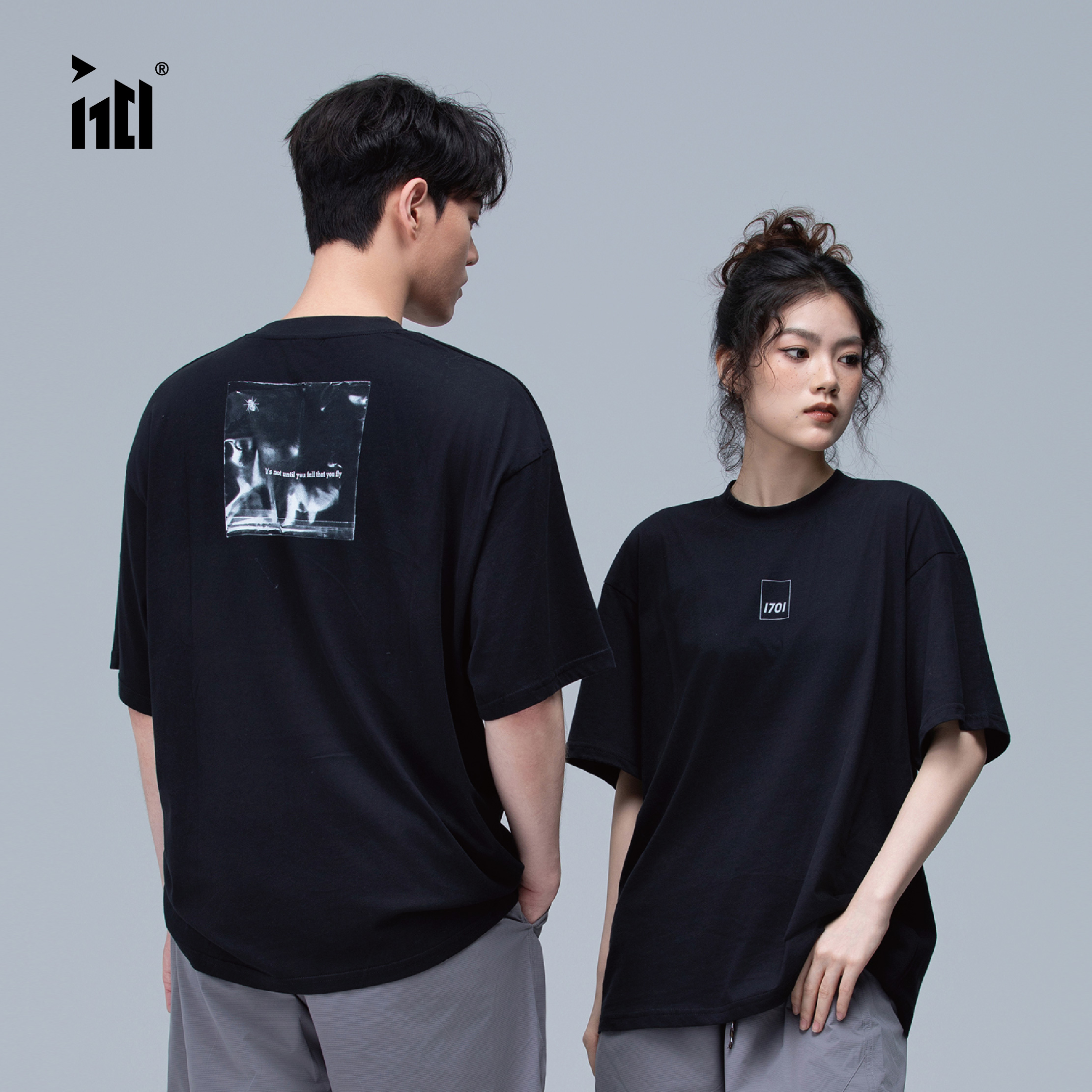 1701匹马棉短袖苍蝇系列户外宽松圆领情侣黑色百搭纯棉经典